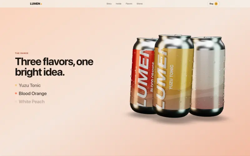 LUMEN's flavor line-up: three 3D cans side by side